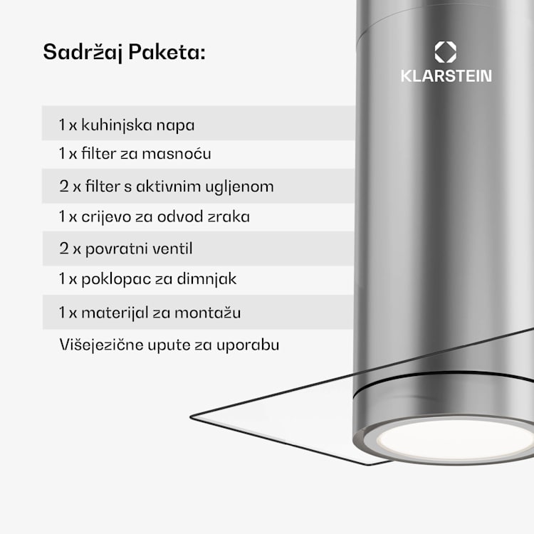 Beretta Premium Smart, otočna kuhinjska napa, 544 m³/h, aplikacija, ekstrakcija/recirkulacija zraka, LED, filter s aktivnim ugljenom Nehrđajući čelik
