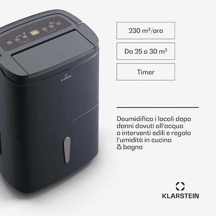 DryFy Connect 30 - Deumidificatore a compressione con interfaccia WiFi, 30 l/giorno, 25-30 m² 30l/24h | Antracite