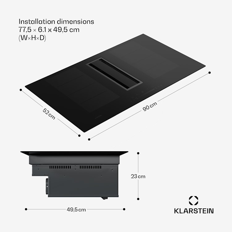 Chef-Fusion DownAir System induction cooker + DownAir extractor hood 90cm 600 m³/h exhaust air performance A+ 90 cm | Black