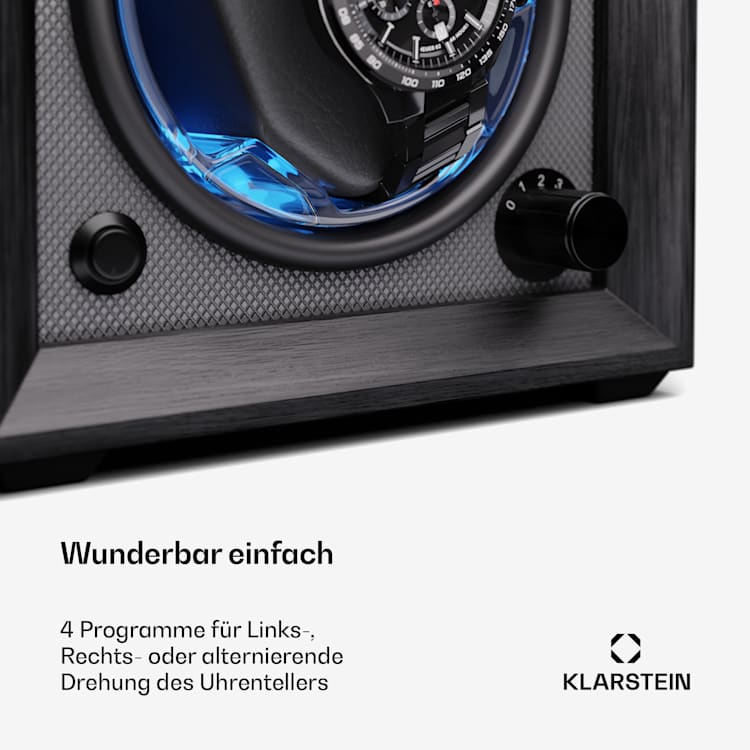 Brienz 1 Uhrenbeweger, 1 Uhr, 4 Modi, Holz-Optik, blaue   Innenbeleuchtung 1 Uhr | Anthrazit