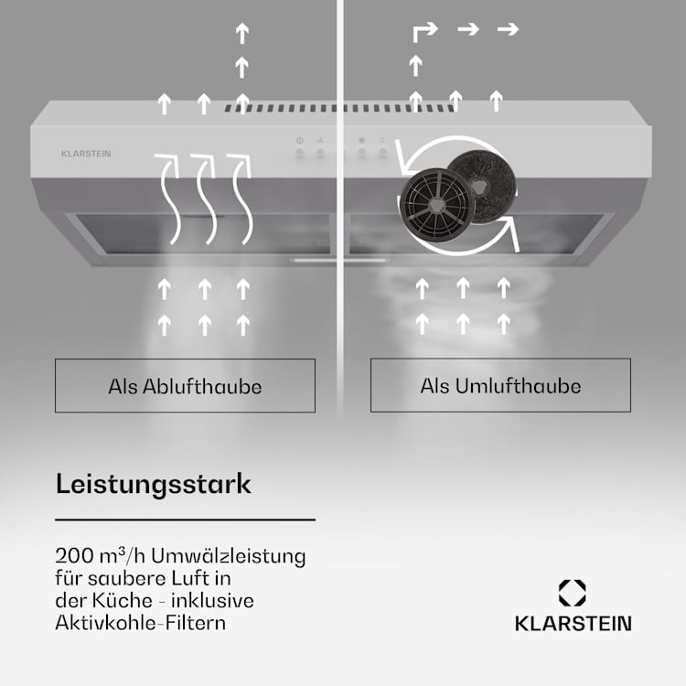 Contempo 60 Unterbau-Dunstabzugshaube 60cm 200m³/h LED Edelstahl Acryl 