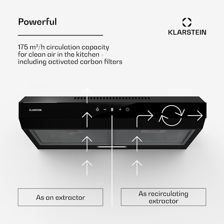 Contempo Neo substructure hood exhaust air/recirculated air 175 m³/h exhaust air output SenseControl integrated touch control stainless steel/acrylic glass front 