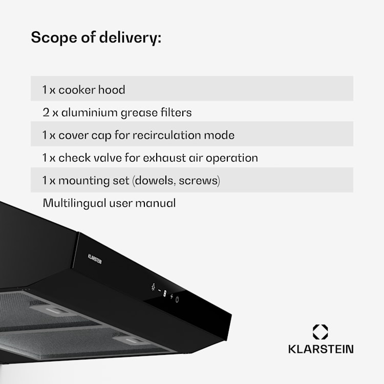 Contempo Neo substructure hood exhaust air/recirculated air 175 m³/h exhaust air output SenseControl integrated touch control stainless steel/acrylic glass front 