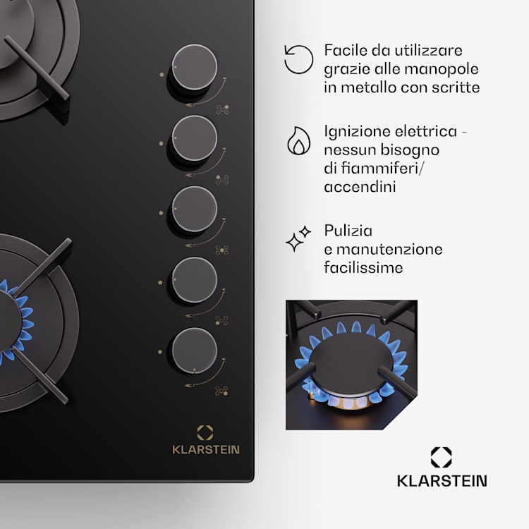  Klarstein Goldflame 5 - Piano cottura a gas, 5 fuochi, Side-Control 