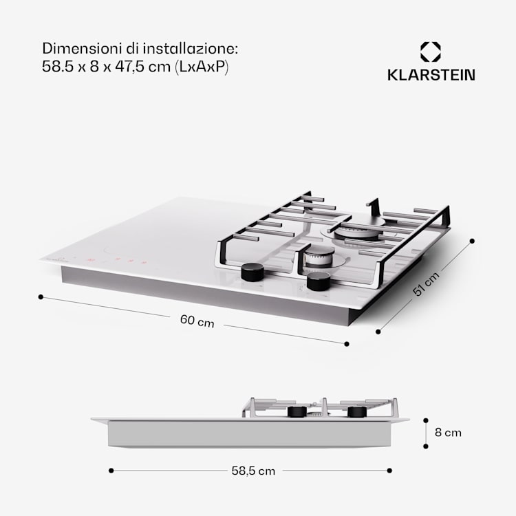 Multichef 4 - Piano cottura a gas e induzione, 4 zone, 2 bruciatori a gas, 2 zone a induzione, FlexZone Bianco