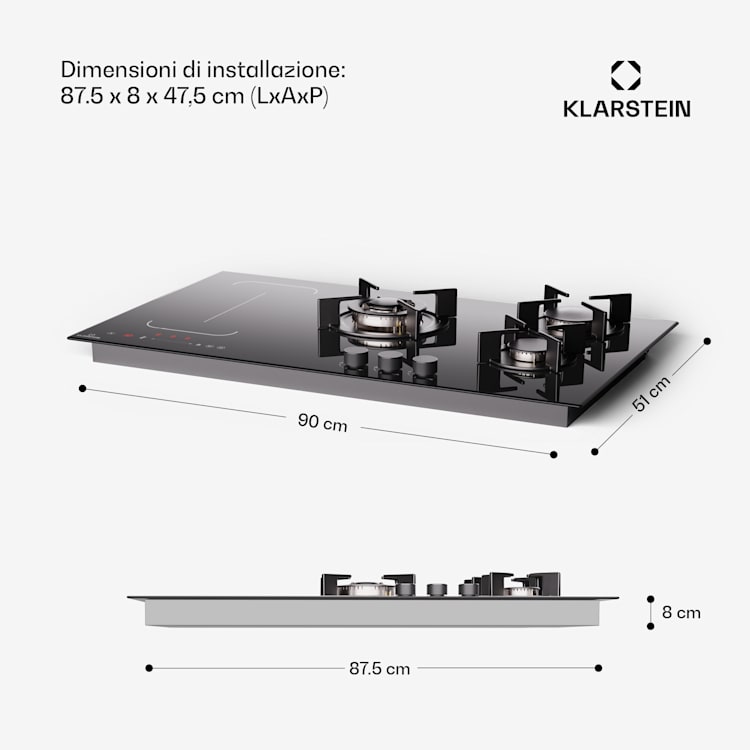 Multichef 5 Wok - Piano cottura a gas e induzione, 5 zone, 3 bruciatori a gas, 2 zone a induzione, FlexZone 