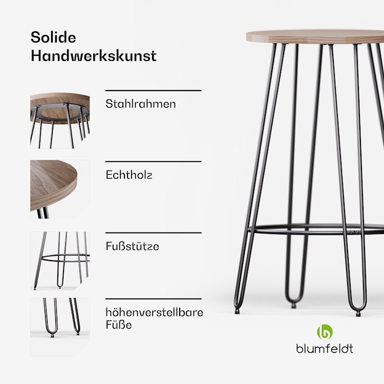 Hamilton Bistro-Tisch Ø60cm Holz Stahlrahmen Eiche