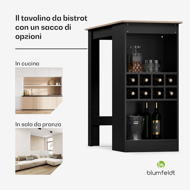 Bellshill - Tavolino da bar, tavolo da bancone, vano bar Noce/Nero