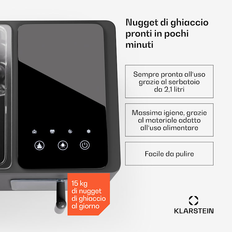 Glacial Pro - Ice maker per ghiaccio granulare, macchina per ghiaccio granulare, modalità rapida, compressore da 200 watt, 15 kg di ghiaccio granulare al giorno, funzionamento silenzioso 