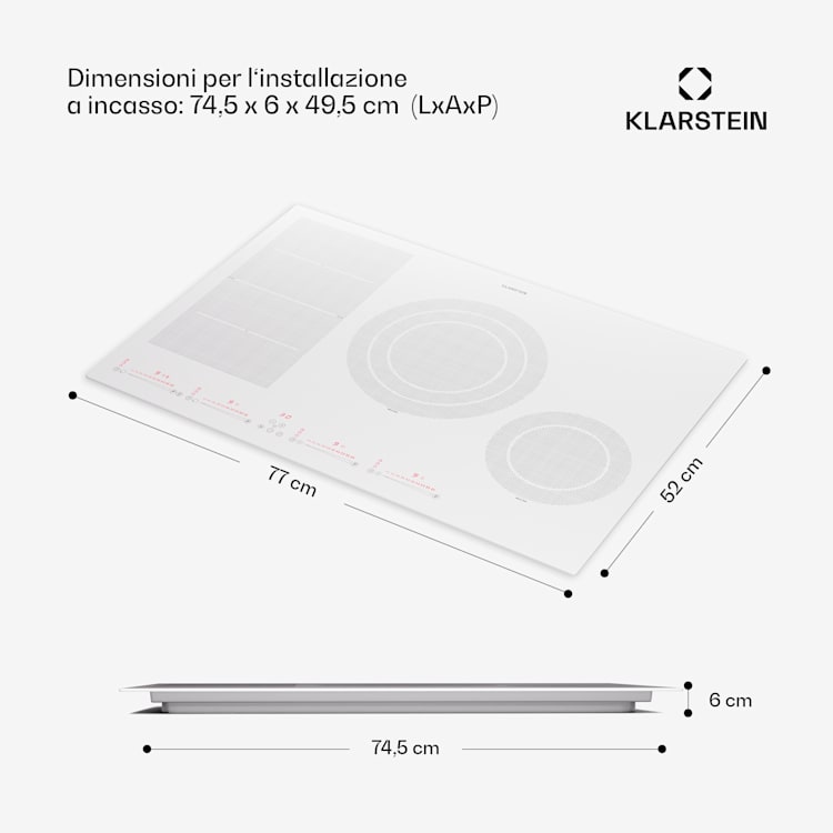 Masterzone 77 Hybrid piano cottura a induzione, incasso, 4 zone Flex, ThermoBoost, tecnologia Smart Flex, max. 7200 Watt 
