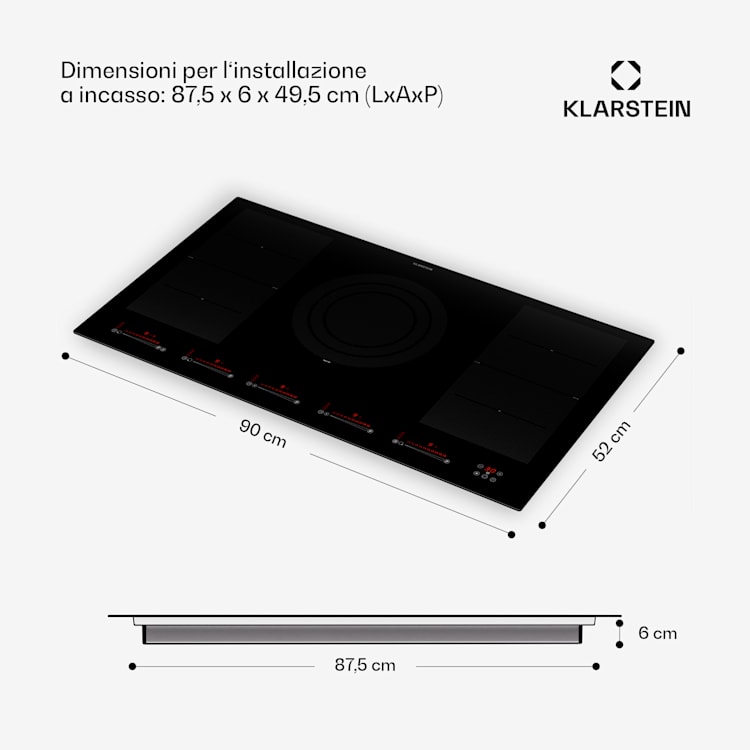 Masterzone 90 Flex piano cottura a induzione, incasso, 5 zone di cottura, 2 zone Flex, ThermoBoost, tecnologia Smart Flex, max. 12600 Watt 