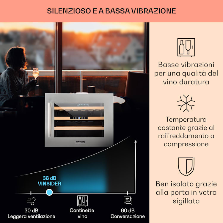 Vinsider 24 Built-In Uno Frigorifero per vini da incasso 24 bottiglie 57 litri 24 bottiglie | 1 zona di raffreddamento | Acciaio inox