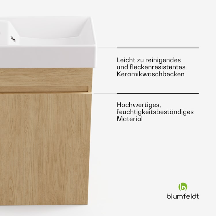 Johnstone Waschtisch Badezimmerschrank Badschrank 40 cm mit Keramikwaschbecken 40 cm | Ulme