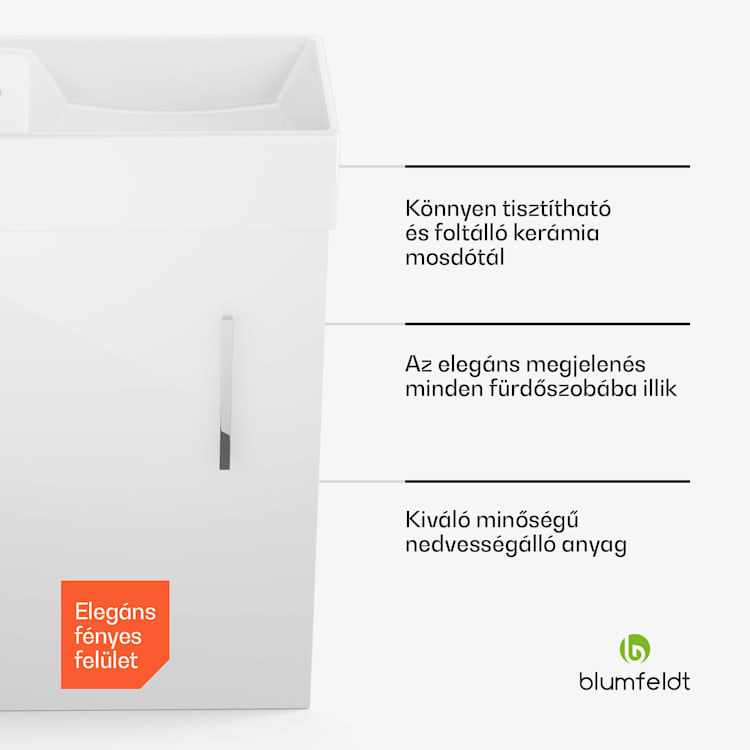 Johnstone, mosdó és fürdőszoba szekrény, 40 cm, kerámia mosdó, Soft-Close záródású 40_cm | Fehér