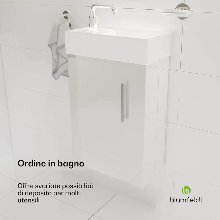 Johnstone portalavabo, mobiletto per il bagno, armadietto da bagno, 40 cm, con lavabo in ceramica, funzione soft close, spazio per riporre gli oggetti, splendente 40_cm | Bianco
