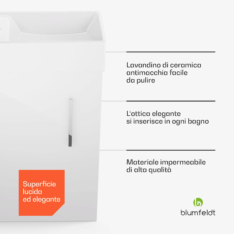 Johnstone portalavabo, mobiletto per il bagno, armadietto da bagno, 40 cm, con lavabo in ceramica, funzione soft close, spazio per riporre gli oggetti, splendente 40_cm | Bianco