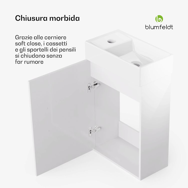 Johnstone portalavabo, mobiletto per il bagno, armadietto da bagno, 40 cm, con lavabo in ceramica, funzione soft close, spazio per riporre gli oggetti, splendente 40_cm | Bianco
