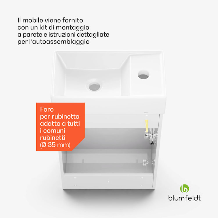 Johnstone portalavabo, mobiletto per il bagno, armadietto da bagno, 40 cm, con lavabo in ceramica, funzione soft close, spazio per riporre gli oggetti, splendente 40_cm | Bianco