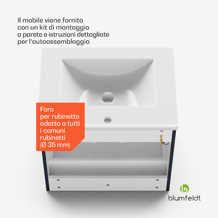 Johnstone portalavabo, mobiletto per il bagno, armadietto da bagno, 60 cm, con lavabo in ceramica, funzione soft close, 2 cassetti, pratico spazio per riporre gli oggetti, splendente 60 cm | Antracite