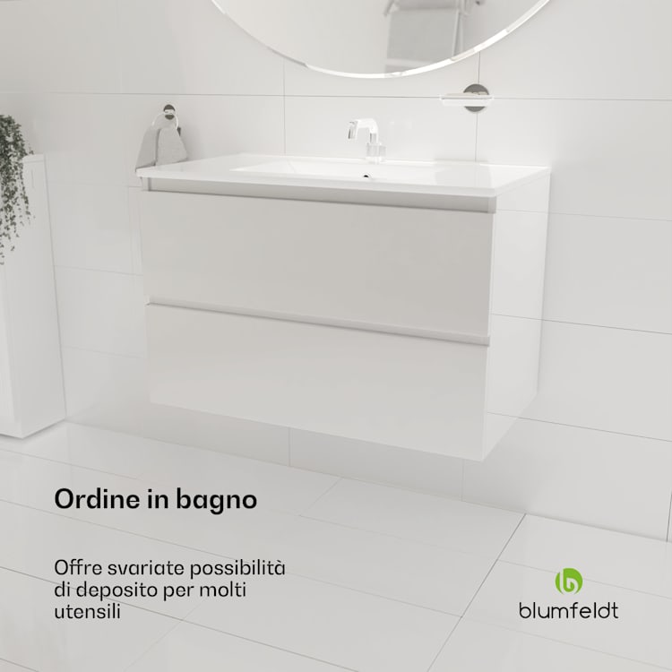 Johnstone portalavabo, mobiletto per il bagno, armadietto da bagno, 80 cm, con lavabo in ceramica, funzione soft close, 2 cassetti, pratico spazio per riporre gli oggetti, splendente 80_cm | Bianco