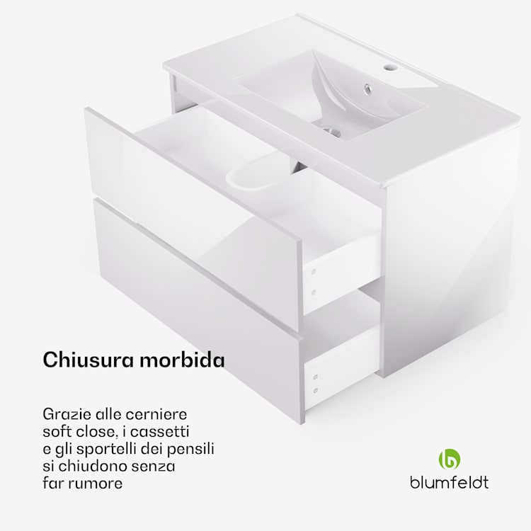 Johnstone portalavabo, mobiletto per il bagno, armadietto da bagno, 80 cm, con lavabo in ceramica, funzione soft close, 2 cassetti, pratico spazio per riporre gli oggetti, splendente 80_cm | Bianco