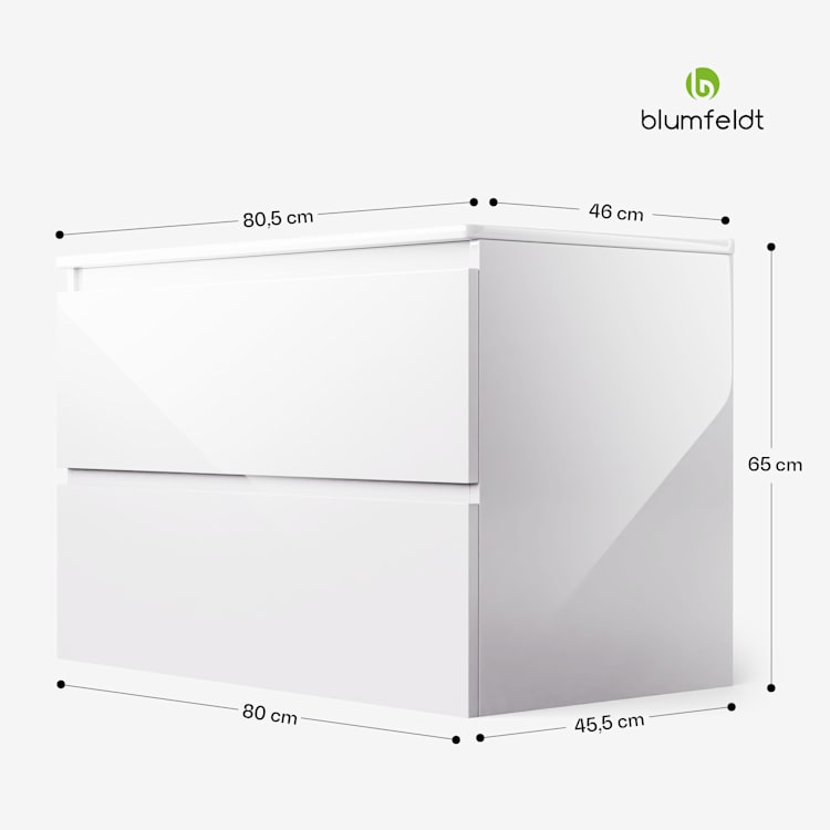 Johnstone portalavabo, mobiletto per il bagno, armadietto da bagno, 80 cm, con lavabo in ceramica, funzione soft close, 2 cassetti, pratico spazio per riporre gli oggetti, splendente 80_cm | Bianco