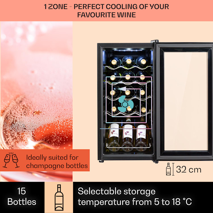Shiraz 15 Slim Uno Wine Fridge 44l Touch Control Panel 5-18°C 15 bottles | 1 cooling zone | Black