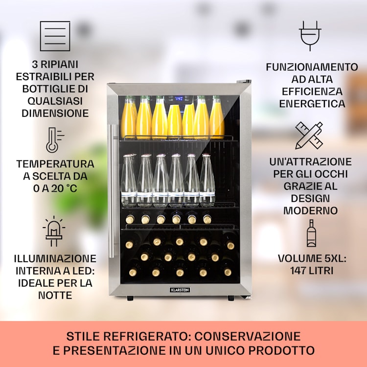 Beersafe 5XL - Frigorifero, 148 litri, 3 ripiani, sportello panoramico in vetro, acciaio inox 148 Ltr | Acciaio inox