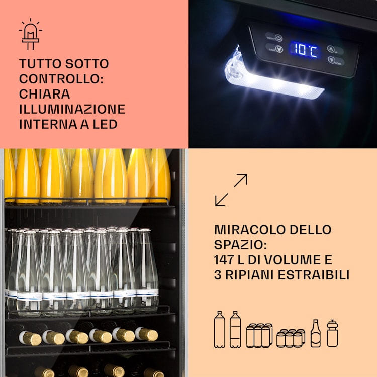 Beersafe 5XL - Frigorifero, 148 litri, 3 ripiani, sportello panoramico in vetro, acciaio inox 148 Ltr | Acciaio inox