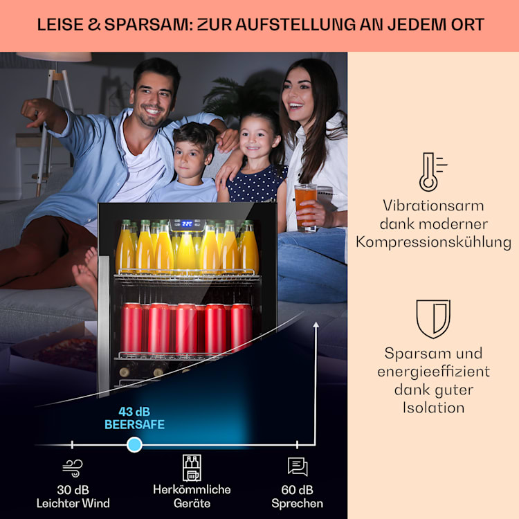 Beersafe 5XL Kühlschrank 148 Liter 3 Böden Panoramaglastür Edelstahl 
