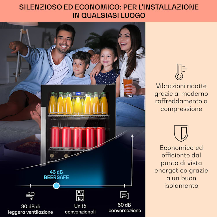 Beersafe 5XL - Frigorifero, 148 litri, 3 ripiani, sportello panoramico in vetro, acciaio inox 148 Ltr | Onyx