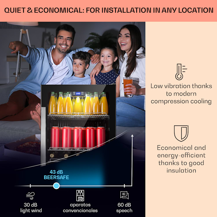 Beersafe 5XL Réfrigérateur 148 litres 3 clayettes Porte vitrée panoramique Acier inoxydable 