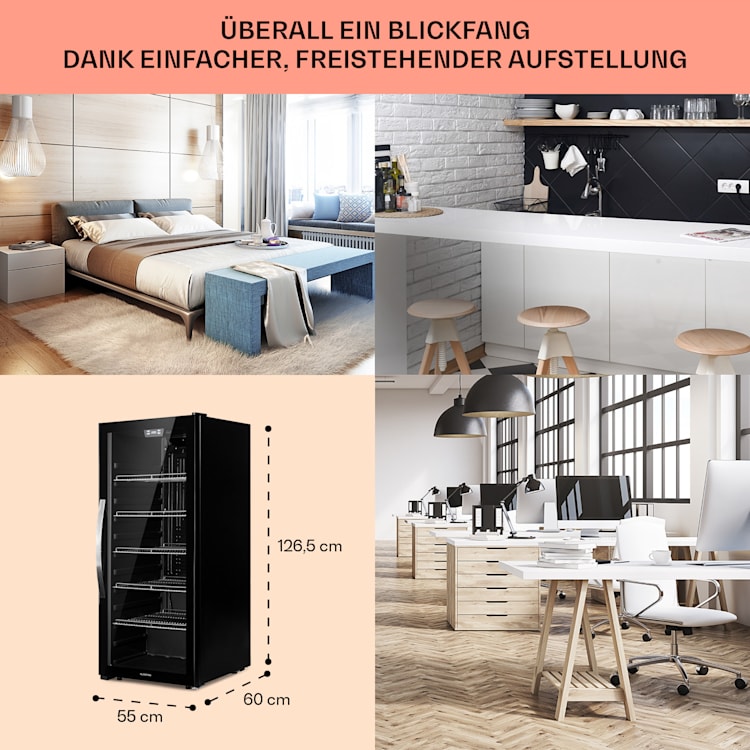 Beersafe 7XL Kühlschrank 242 Liter 5 Böden Panoramaglastür Edelstahl 242 Ltr | Onyx