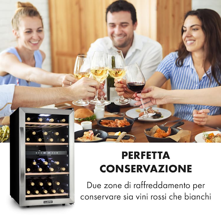 Vinamour 45D Frigorifero per Vini 2 Zone 118 l/45 Bottiglie 5-18 °C Inox 45 bottiglie | 2 zone di raffreddamento | Acciaio inox