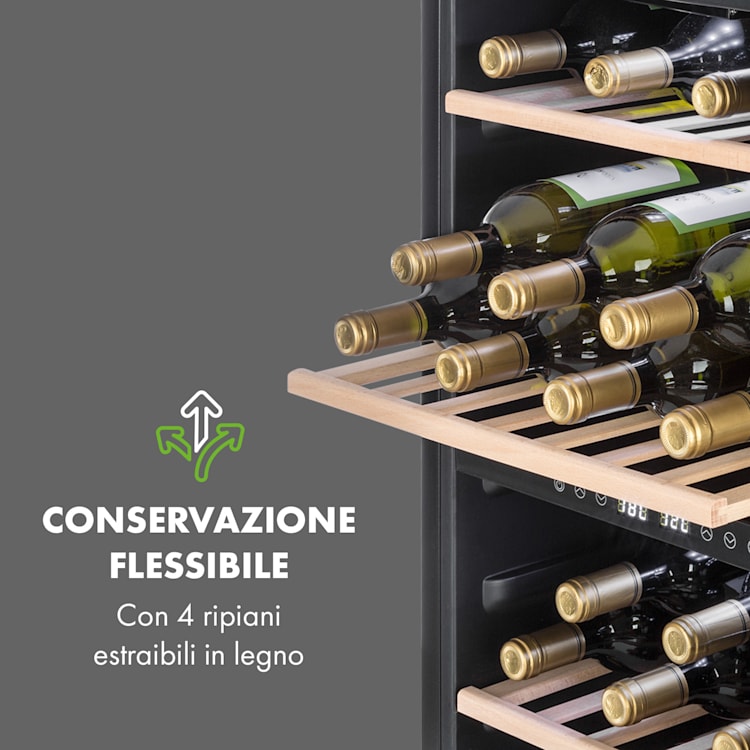 Vinamour 45D Frigorifero per Vini 2 Zone 118 l/45 Bottiglie 5-18 °C Inox 45 bottiglie | 2 zone di raffreddamento | Acciaio inox