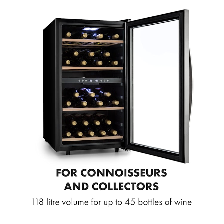 Vinamour 45 Duo wijnkoelkast 2 zones 118 ltr / 45 fl 5-18 °C 45 flessen | 2 koelzones | Roestvrij Staal
