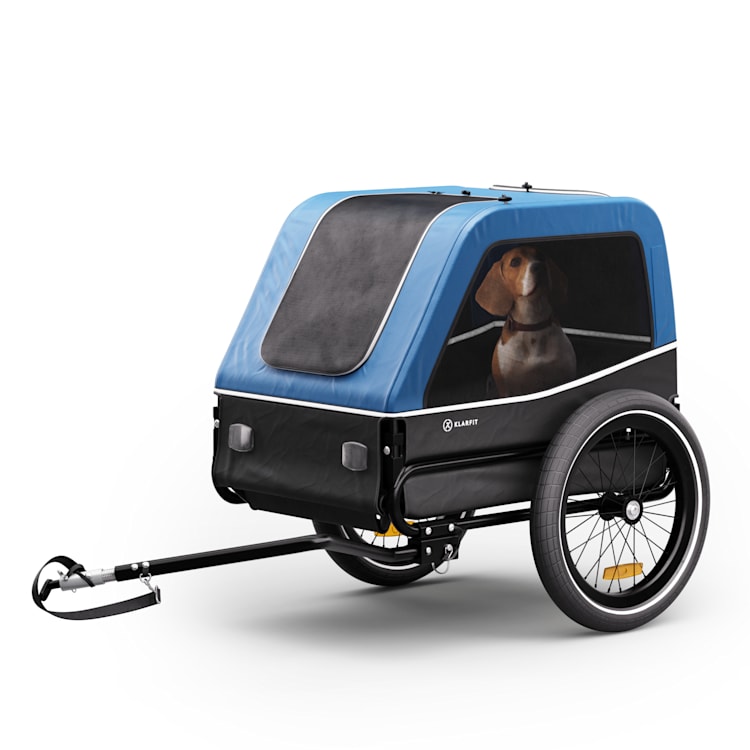 Goldie S - Rimorchio da bici per cani, 130 L, cani di piccola/media taglia, rete in poliestere, copertura con finestra Trailer 130L | Blu