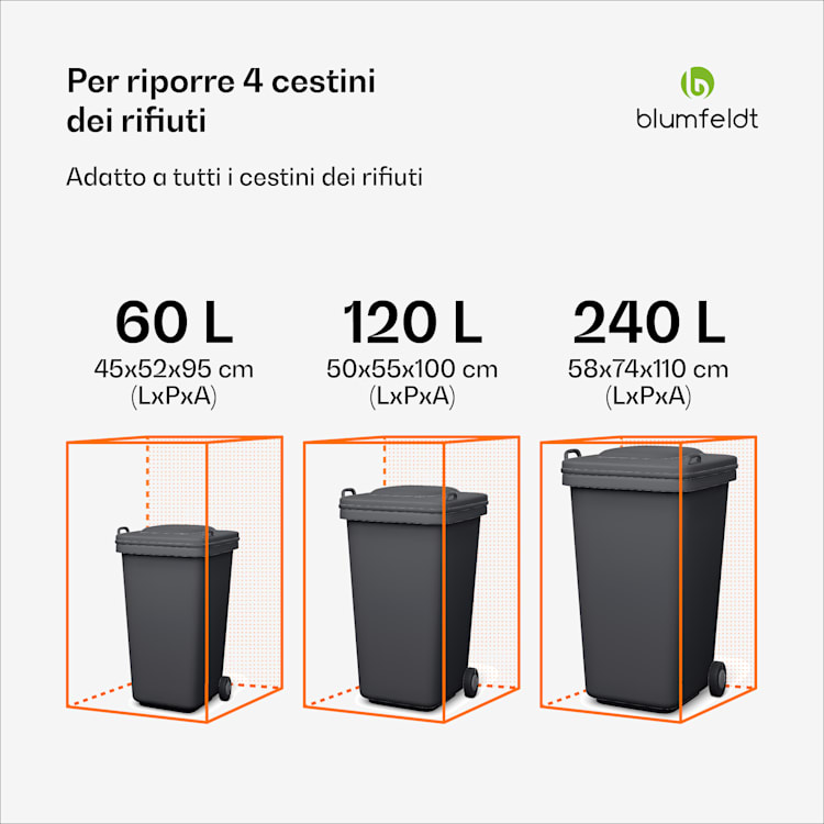 BinSafe - Cassetta per 4 bidoni dei rifiuti fino a 240 L, resistente alle intemperie, con lucchetto, tetto piantumabile, in acciaio galvanizzato 