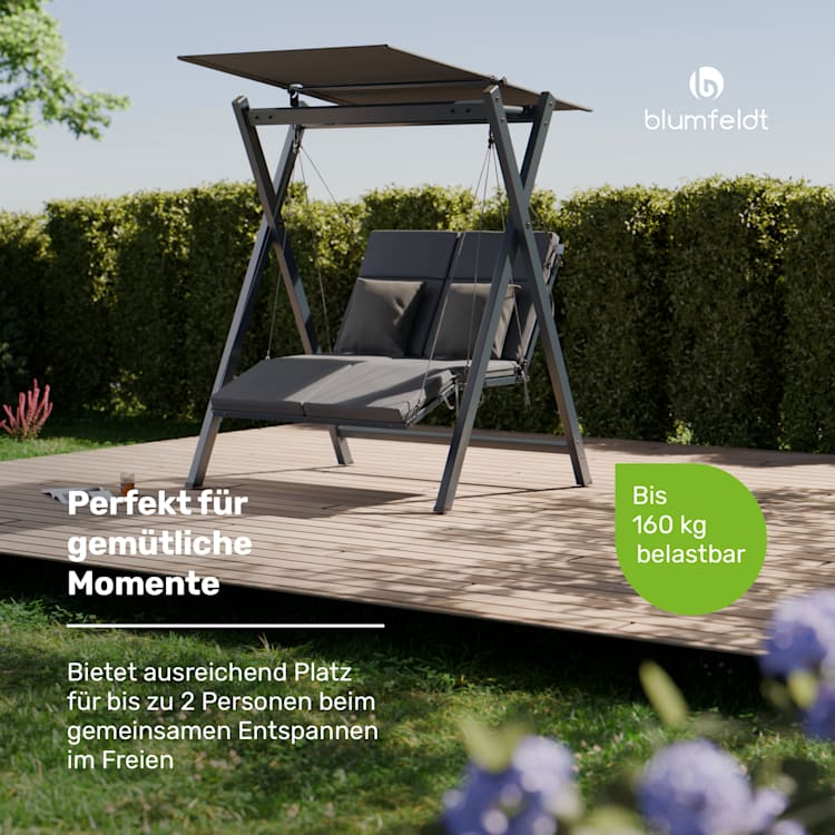 FlexiSwing Balancelle hollywoodienne 2 places dossier réglable + protection solaire résistant aux intempéries 2 places | Anthracite