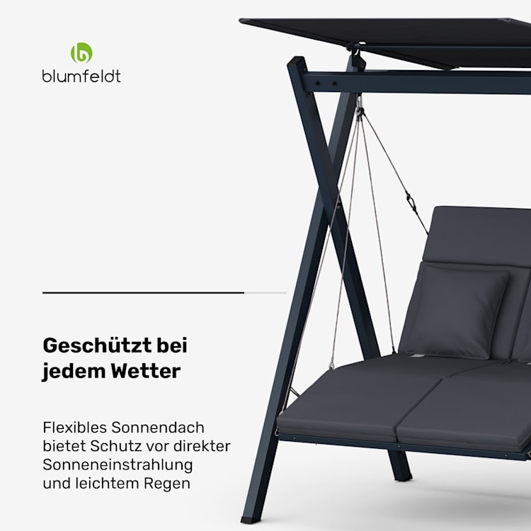 FlexiSwing Balancelle hollywoodienne 2 places dossier réglable + protection solaire résistant aux intempéries 2 places | Anthracite