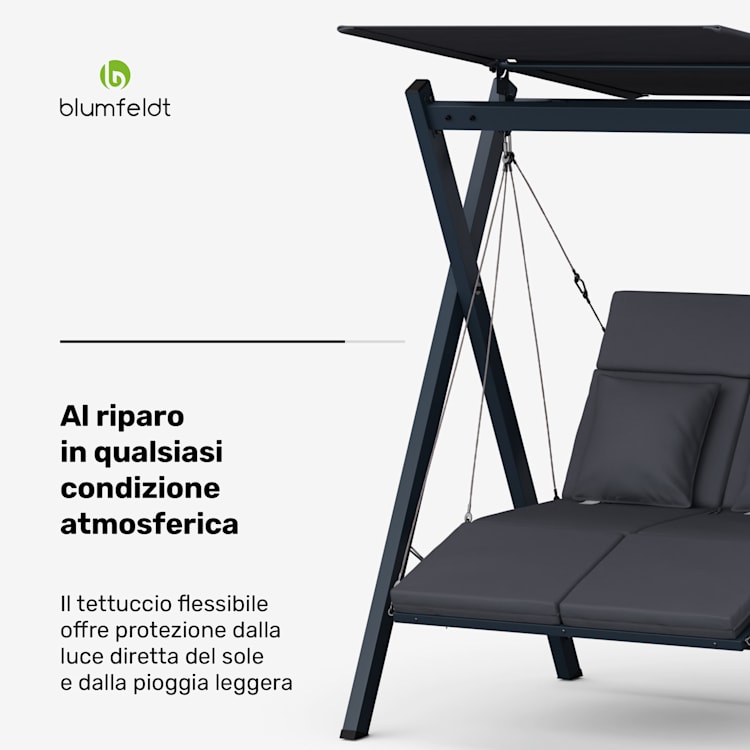 FlexiSwing - Dondolo Hollywood, 2 posti, con schienale regolabile + tettuccio parasole, resistente alle intemperie 2 posti | Antracite