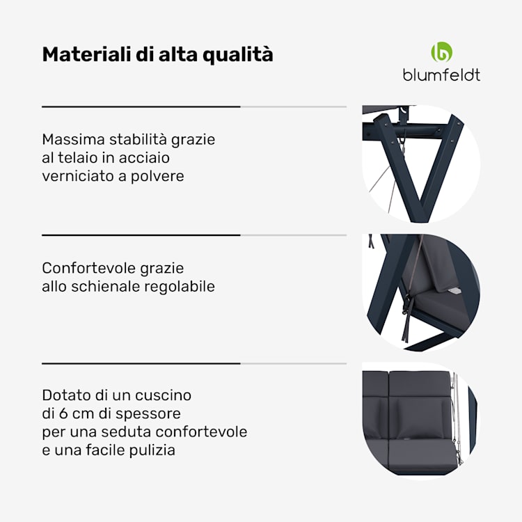 FlexiSwing - Dondolo Hollywood, 2 posti, con schienale regolabile + tettuccio parasole, resistente alle intemperie 2 posti | Antracite