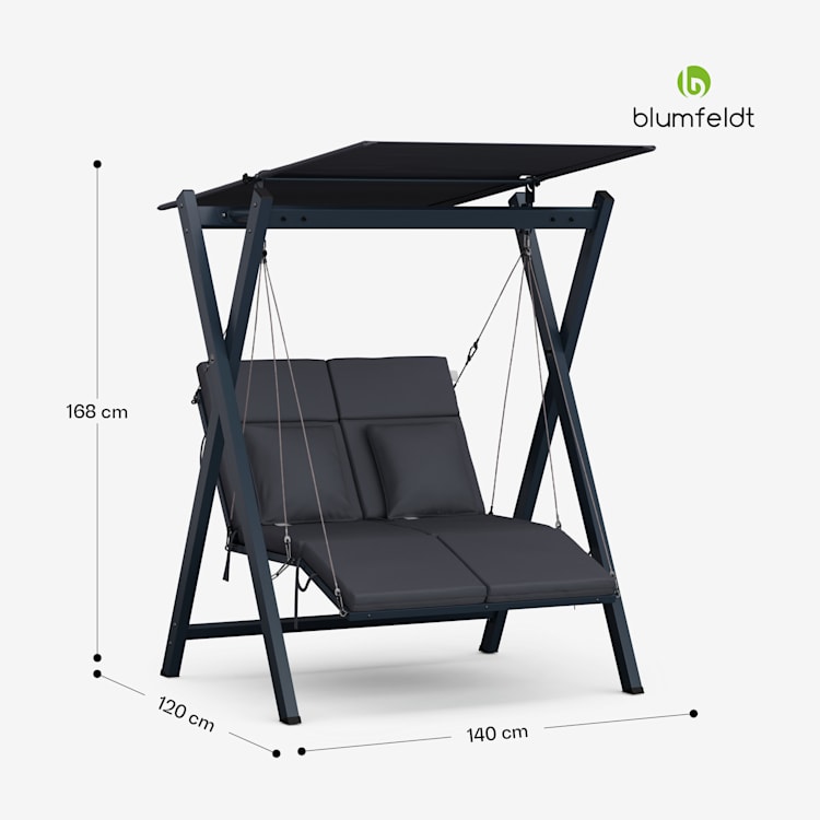 FlexiSwing Balancelle hollywoodienne 2 places dossier réglable + protection solaire résistant aux intempéries 2 places | Anthracite