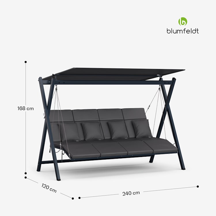 FlexiSwing swing bench 4-seater adjustable backrest + sun canopy weatherproof 4 Seater | Anthracite