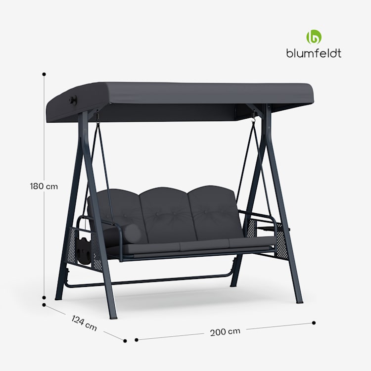 GrandSway Balançoire hollywoodienne 3 places réglable individuellement Acier thermolaqué résistant aux intempéries Anthracite