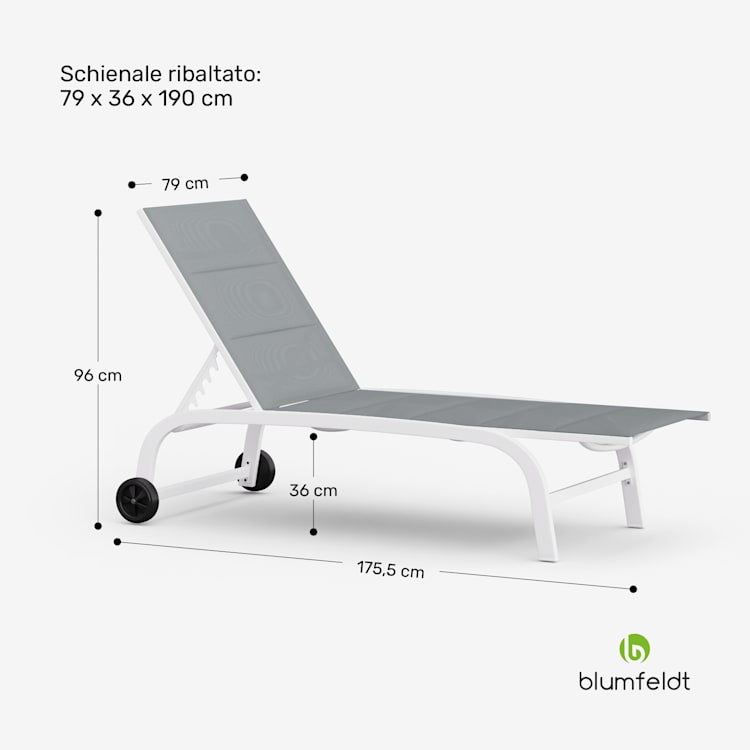 Lounger Limala XXL - Sedia a sdraio, capacità di carico di 160 kg, schienale regolabile su 5 livelli, ruote Grigio medio