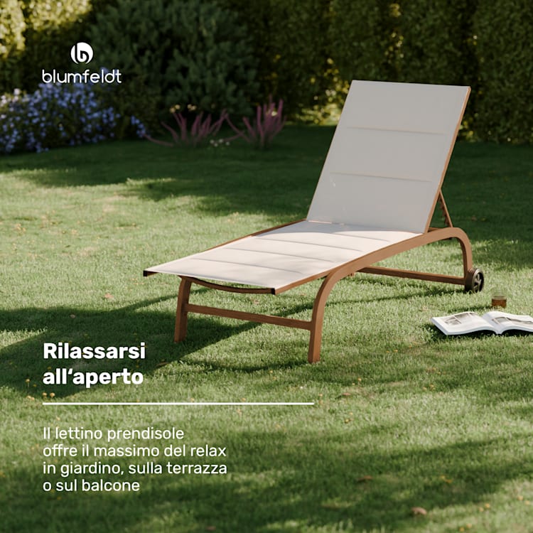 Lounger Limala - Sedia a sdraio, capacità di carico di 160 kg, schienale regolabile su 5 livelli, ruote Beige