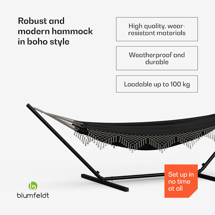 SwayStation Boho hangmat | 320 x 116 cm | weerbestendig | roestvrij 320 cm | Donkergrijs