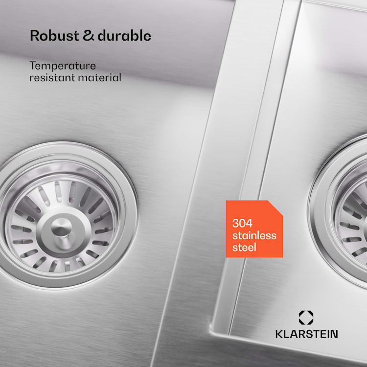 Klarstein TitanSteel kitchen sink 1.5 with draining board dimensions: 100 x 45 cm (LxW) with main and intermediate basins made of stainless steel with a scratch-resistant and heat-resistant surface 100 x 45 cm | Stainless Steel