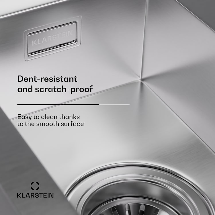 Klarstein TitanSteel kitchen sink 1.5 with draining board dimensions: 100 x 45 cm (LxW) with main and intermediate basins made of stainless steel with a scratch-resistant and heat-resistant surface 100 x 45 cm | Stainless Steel